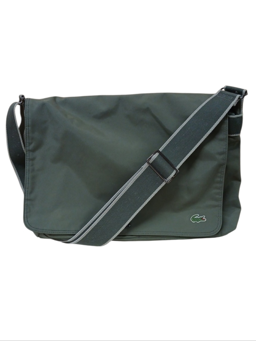 Lacoste Olive Green Canvas Messenger Bag with Contrast Strap